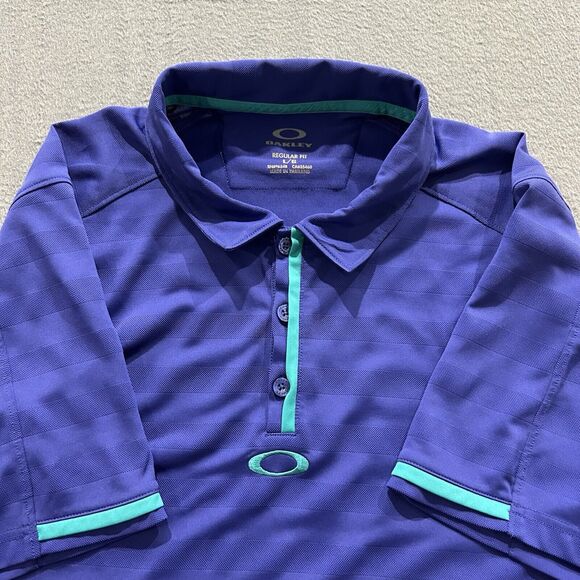 Oakley Shirt Mens Large Blue Green Center Logo Golf Polo Performance Hydrolix - Picture 1 of 12